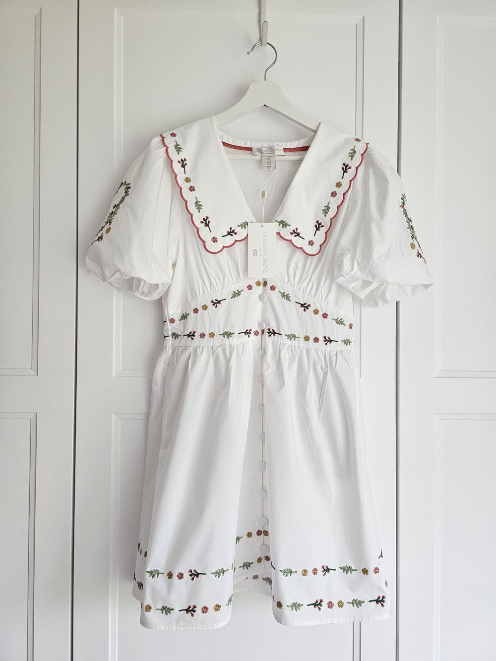 Caroline Constas White Floral Embroidered Mini Dress Scalloped Collar NWT $325